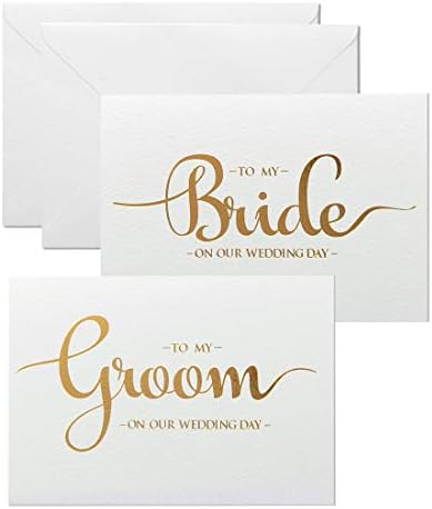 Magjuche Wedding Day Cards Set, ouro frustrado para minha noiva e para o meu noivo Vow Card com envelopes