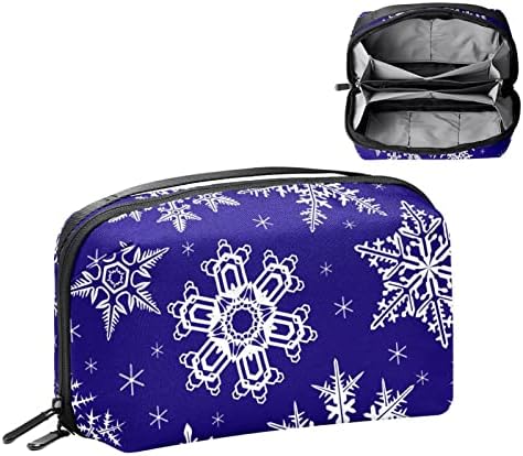 Carteira de bolsa de bolsa de viagem de caixa de viagem Carteira de zíper de bolso USB Organizador de cabo, azul marinho vintage Snowflake