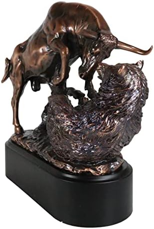 Ebros Gift Wall Street Mercado de ações cobrando touros batendo na escultura de urso com base na base de bronze base de bronze