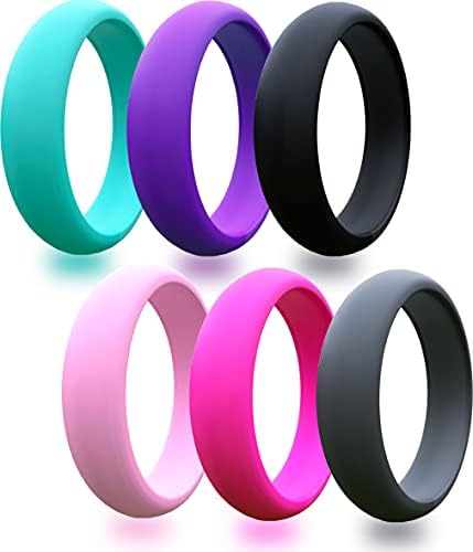 Geborilma Silicone Ring Women - Bandas de casamento de borracha feminino 6 pacote - treino respirável conjunto para ela