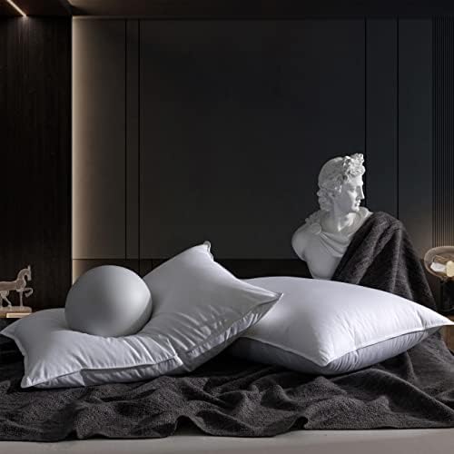 Almofadas de cama de ganso de Luzern para o conjunto de 2, travesseiros de luxo com cobertura de algodão , um macio e um de fibra de baixo, parecida com baixo, para as costas, estômago ou dormentes laterais