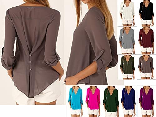 Andongnywell Women's Long Slave Tunic Tops Office Casual Office Bloups Camisetas Puxada Camisa de Chiffon solta