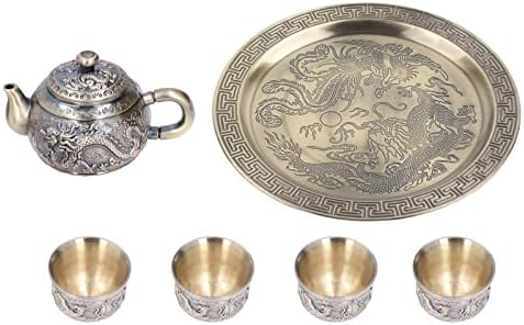 Pote de chá de café vintage, chá de chá turco de metal com 4 xícaras de café Bandeja de chá artesanal Conjunto de presentes para a decoração da mesa de chá