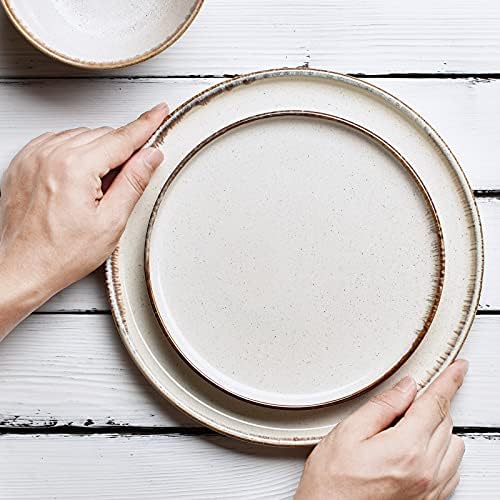 Bosmarlin Ceramic 10,5 polegadas de jantar conjunto de 4, placa de grés para salada, macarrão, sobremesa, microondas e lava -louças