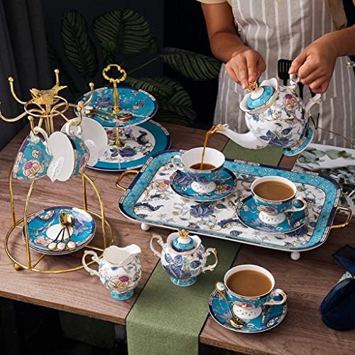 16 peças azuis britânicos porcelana conjuntos de chá de cerâmica Serviço de chá para adultos Conjunto de bule de 6 xícara de café