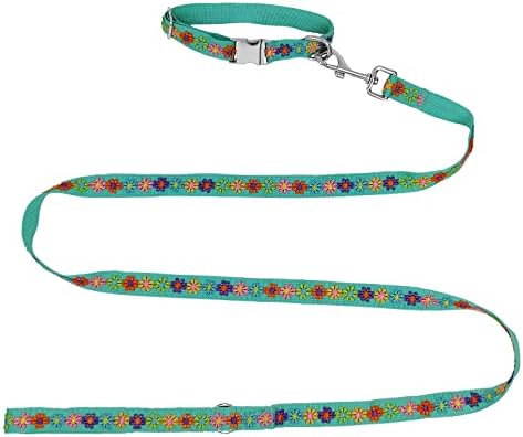 Ginidear Dog Collar and Leash Set para cães femininos com flores de renda de bordados Verde, s