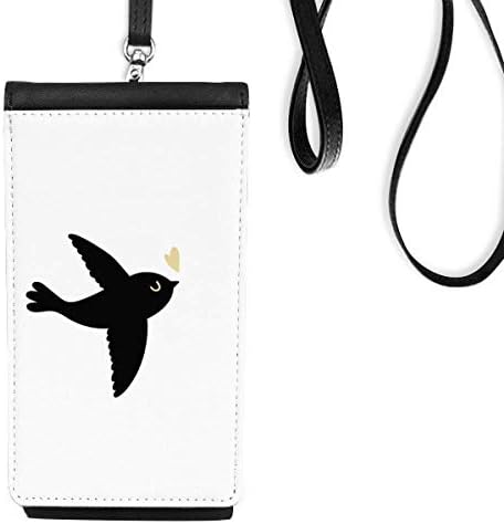 Amante pássaro coração citação de estilo telefonia bolsa smartphone pendurada em couro falso preto