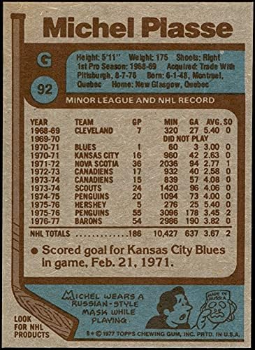 1977 Topps 92 Michel Plasse Colorado Rockies-Hockey NM Rockies-Hockey