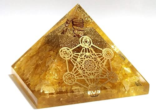 Sawcart Citrine Orgone Crystal Pyramid & Pingente Sete Chakra Metatron Cube Merkaba | Pulseira de pedra natural | E Kit