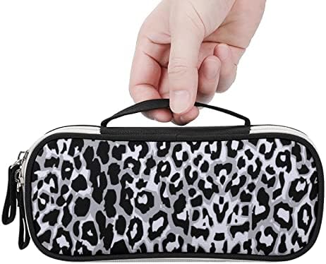 Impressão de leopardo preto e branco de alta capacidade capa portátil portátil transportar bolsa de maquiagem bolsa