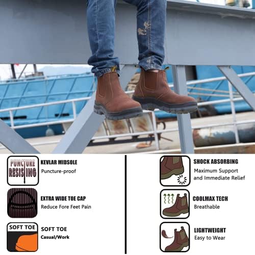 Botas de trabalho diig para homens, 6 de dedo macio/aço de toe de aço de botas de trabalho à prova d'água confortável, sapatos