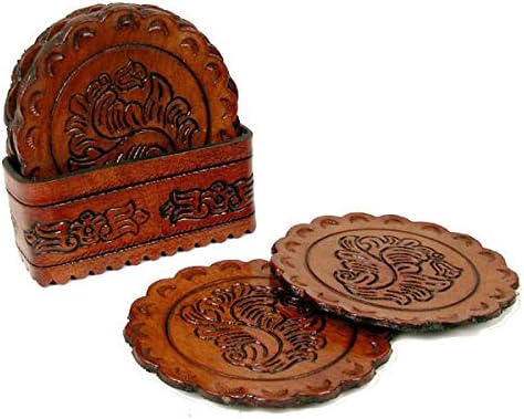Artisan Hand Ferthered Leather 8 Set Coasters & Bandey Wholesale Pack lote Peru Rodada
