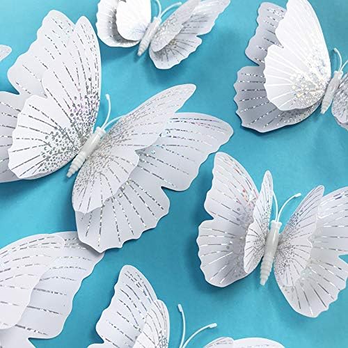 Adesivos de borboleta de 24pcs com goma de esponja e ímãs, decalques de adesivos de parede de borboleta removíveis de cristal