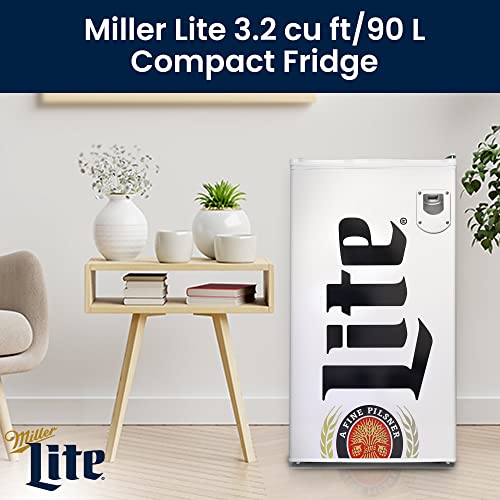 Miller Lite 3.2 Cu ft geladeira branca compacta geladeira abridor de garrafa de garrafa economizando design plano traseiro