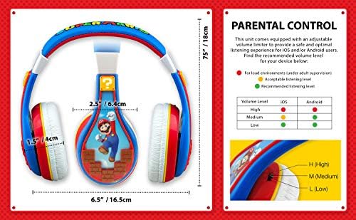 Ekids Super Mario Kids fones de ouvido, faixa ajustável, som estéreo, macaco de 3,5 mm, fones de ouvido com fio para crianças, sem