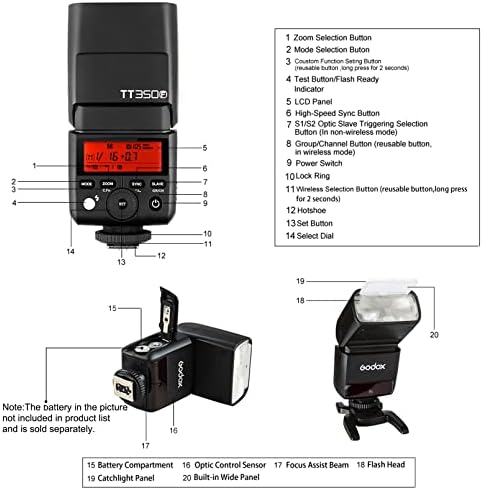 GODOX TT350F 2.4G HSS 1/8000S TTL GN36 Câmera Flash Speedlite para Fuji Digital Camera+Letwing