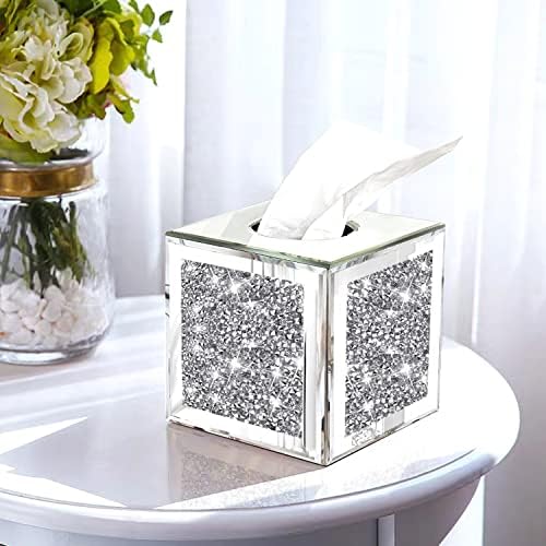 Tampa da caixa de lenços de lenço espelhado quadrado Wocred, caixa de lenços de papel de diamante esmagada por cristal, suportes