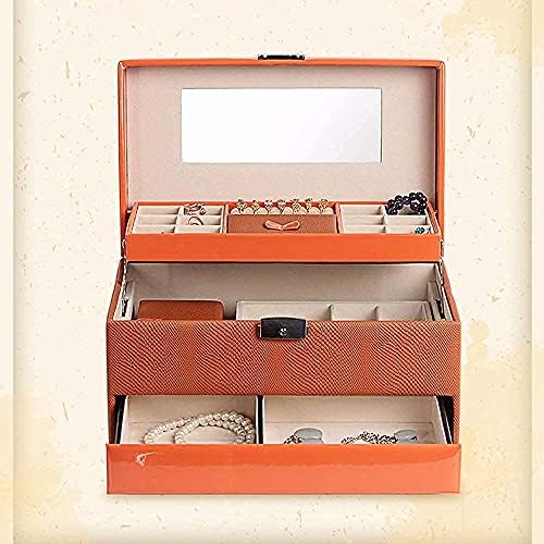 Caixa de armazenamento de jóias de madeira kingx organizador de jóias de couro PU Organizador de caixa de armazenamento