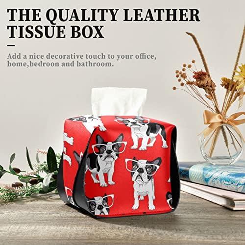 Cartoon French Bulldog Box Caixa de lenço de papel retangular Caixa de papel de couro com alça Distribuidor de tecidos