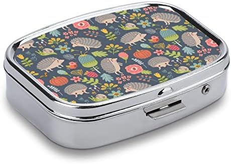 Caixa de comprimido fofa de hedgehog padrão de flores de flor quadrado Caixa de comprimido portátil portátil Pillbox