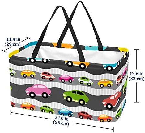Bolsas de supermercado reutilizáveis ​​de Lorvies cesto de armazenamento, sacolas de utilidade dobráveis ​​de tráfego de veículos de desenho animado com alça longa com alça longa