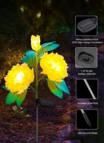 Luzes de flores solares ao ar livre - 3 pacote de luzes solares de jardim com peônia maior e mais realista, painel solar maior, luzes solares de LED à prova d'água ao ar livre para jardim de jardim de jardim de decoração