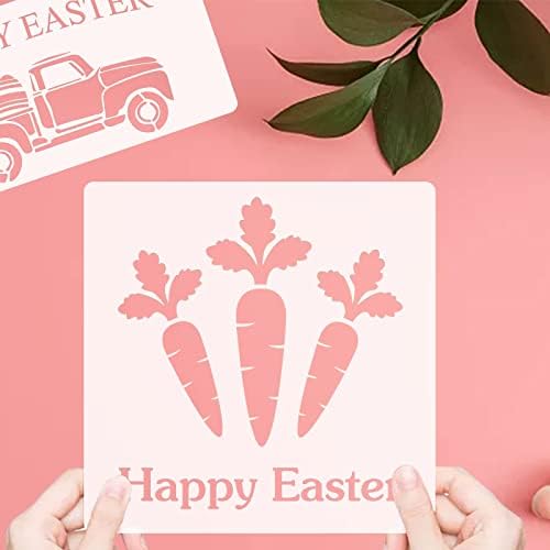 Estêncil de páscoa de ciemoda, caminhão de primavera de 4 pacote com ovos de cenoura coelho de boas -vindas Peeps Hello Spring