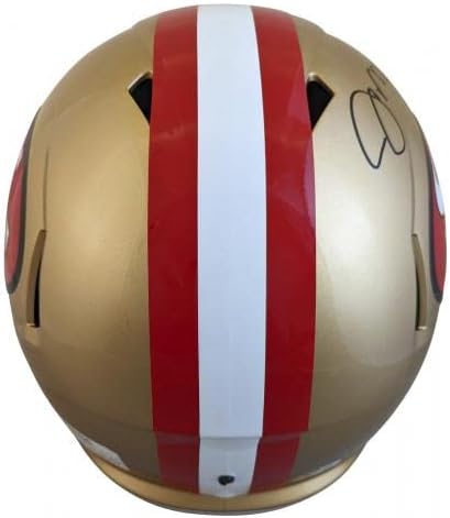 49ers Joe Montana assinou 64-95 TB Fanáticos de capacete de velocidade de velocidade máxima - capacetes NFL autografados