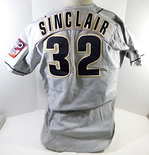 2001 Pittsfield Astros Ernie Sinclair 32 Game usou Grey Jersey 100 anos P 1 - Jogo usada MLB Jerseys