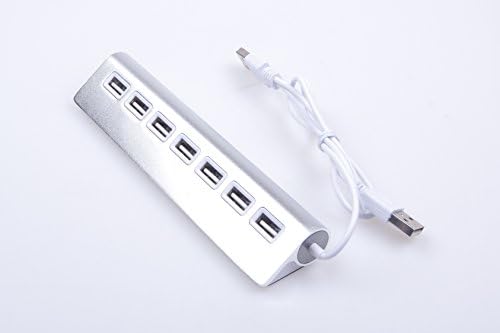 KNACRO 7-PORT USB2.0 Hub 1 a 7 liga de alumínio prateada suporta Windows XP / Vista / 7/8/10 & Mac com suporte USB