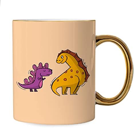 Caneca de estampa de dinossauros - aro de ouro de desenho animado e caneca de alça - caneca fofa