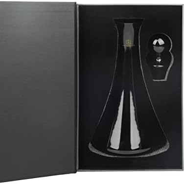 Decanter de vinho de Bruno Magli com rolha redonda | Decanter de uísque para bourbon, conhaque, suco ou licor | Aeronave | Capacidade de 50 onças | Garrafa de vidro preto