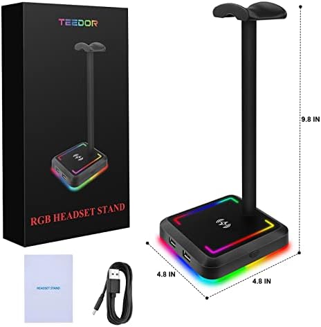 Handphone Stand com carregador sem fio Teedor RGB Gaming Headset Hanger Rack com blocos de carregamento de 10w/7,5w Qi e 2