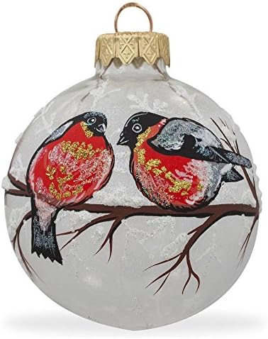 Bola de vidro de vidro de pássaro preto de peito vermelho ornamento de Natal de 3,25 polegadas