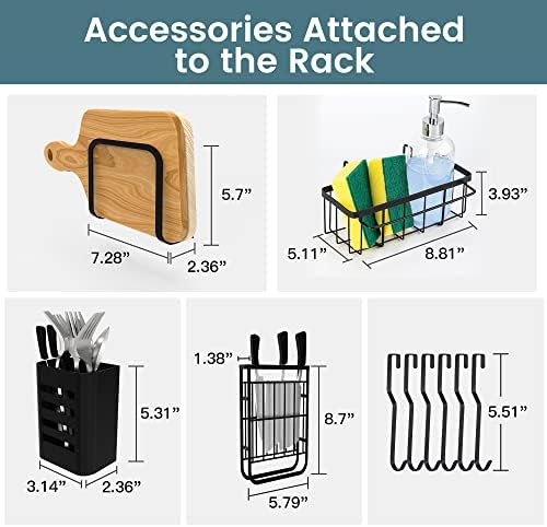 Ulg sobre o rack de secagem de prato de pia, 3 camada de aço inoxidável comprimento ajustável Counter organizador de cozinha,