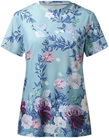Verão feminino de manga curta de cola curta pescoço flor estampado top t camisetas camisetas casuais tee tee feminino tampo de verão