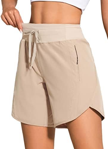 Zuty 7 de cintura alta shorts atléticos para mulheres que executam shorts longos com 3 bolsos com zíper