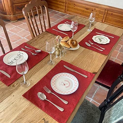 Placemats de pano weacetfu Conjunto de 4 mesa de jantar resistente ao calor Placemmmmmmmmmmmmmmmmmmmmmmmmmmmmmmod linho máquina lavável tapetes de mesa de mesa sem rugas de tecido grosso lugar de tecido, fácil de limpar, 13 x19 Borgonha