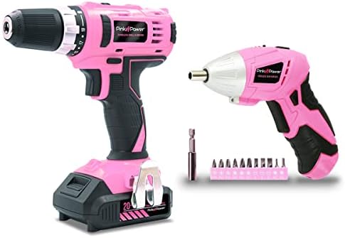 Ferrilha de energia rosa Conjunto para mulheres 20V Kit de ferramenta de broca sem fio rosa para mulheres e chave de fenda sem fio de 3,6V com bolsa de ferramenta, conjunto de brocas, bateria e carregador - broca de mão elétrica leve