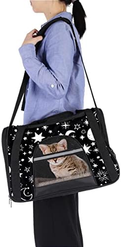 Portador de animais de estimação Black White Moon Stars Design Projeto de Pet Soft-sideal Travel para gatos, cães filhote de cachorro conforto portátil Pet Saco de estimação Airline aprovada