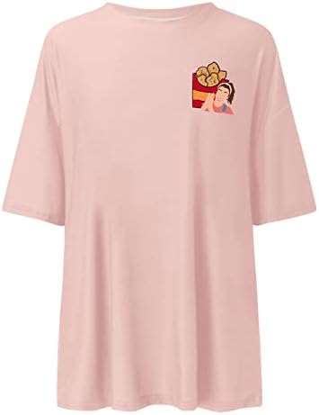Tshirts plus size para mulheres, tripagem de impressão gráfica Crew pescoço de mangas curtas de mangas curtas Tshirt feminino