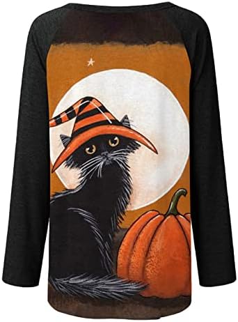 Camisetas de poliéster para mulheres para mulheres de moda casual 2022 Blouse de manga longa de manga longa de Halloween