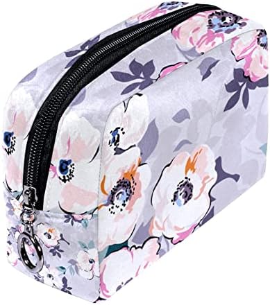 Bolsa de maquiagem tbouobt bolsa de bolsa cosmética bolsa bolsa com zíper, floral branco floral