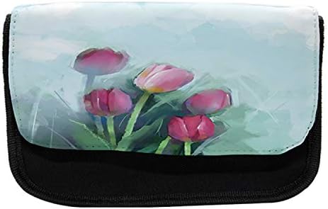 Caixa de lápis de tulipa lunarável, grupo de pintura a óleo moderna, bolsa de lápis de caneta com zíper duplo, 8,5 x 5,5, rosa