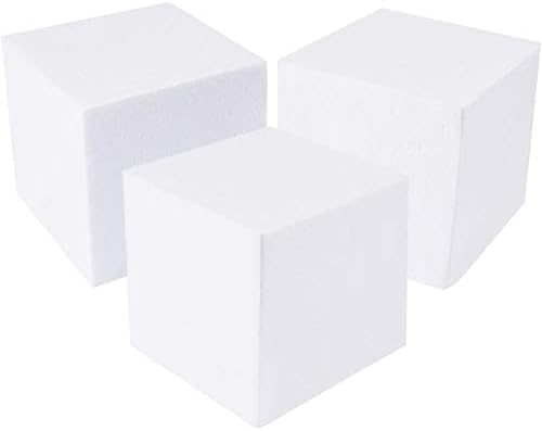 Quadrados de cubos de espuma de 4 pacotes para artesanato de bricolage, blocos brancos de 6x6x6 polegadas para modelos, arte,