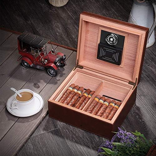 Megacra Desktop Cigar Cigar Humidor, Cedar & Chear Storage Caixa de Cigarro Design de vedação com bandeja e divisor ajustável,