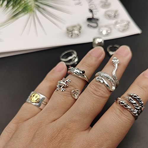 Csiyanjry99 12pcs Punk vintage anéis abertos para homens mulheres, anéis góticos y2k rings define hippie cobra dragão