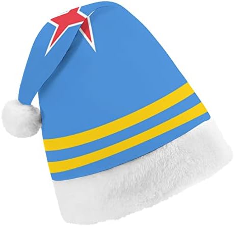 Aruba Flag Plelight Christmas Hat de chapéu travesso e lindos chapéus de Papai Noel com borda de pelúcia e decoração