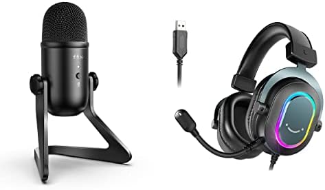 Microfone para laptop Fifine e fone de ouvido para jogos de PC, microfone USB Microfone, fones de ouvido com fio com modo