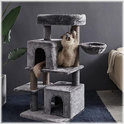 Torre de gato de vários níveis de 45 polegadas, árvore de gatos, árvore de gatos para gatos grandes, com hammock e postes